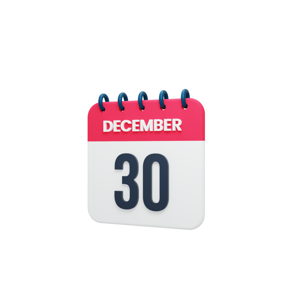 December Realistic Calendar Icon 3D Rendered Date December 30 png