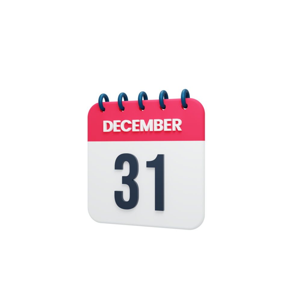 décembre calendrier réaliste icône 3d rendu date 31 décembre png