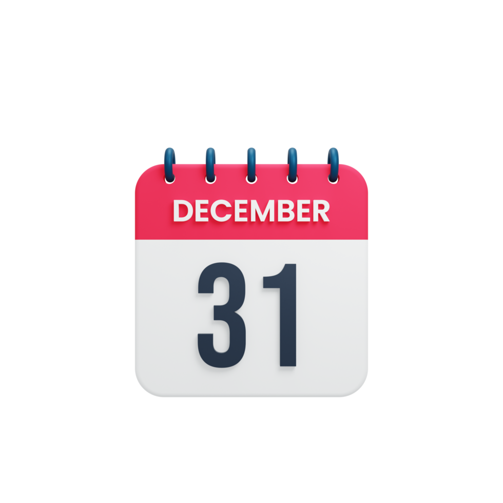 December Realistic Calendar Icon 3D Rendered Date December 31 png