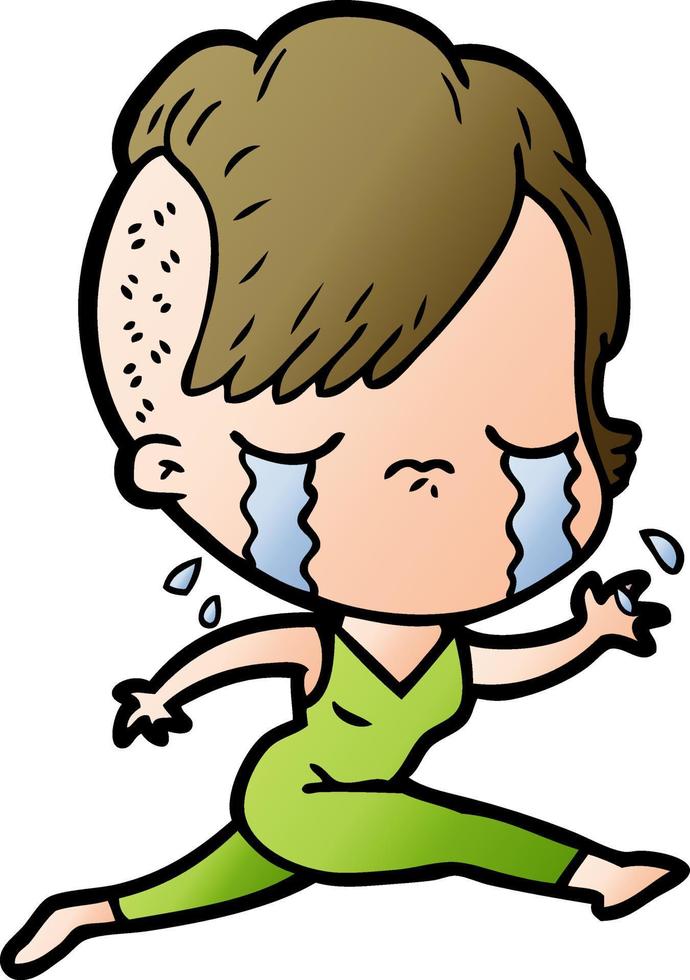 cartoon crying girl running vector