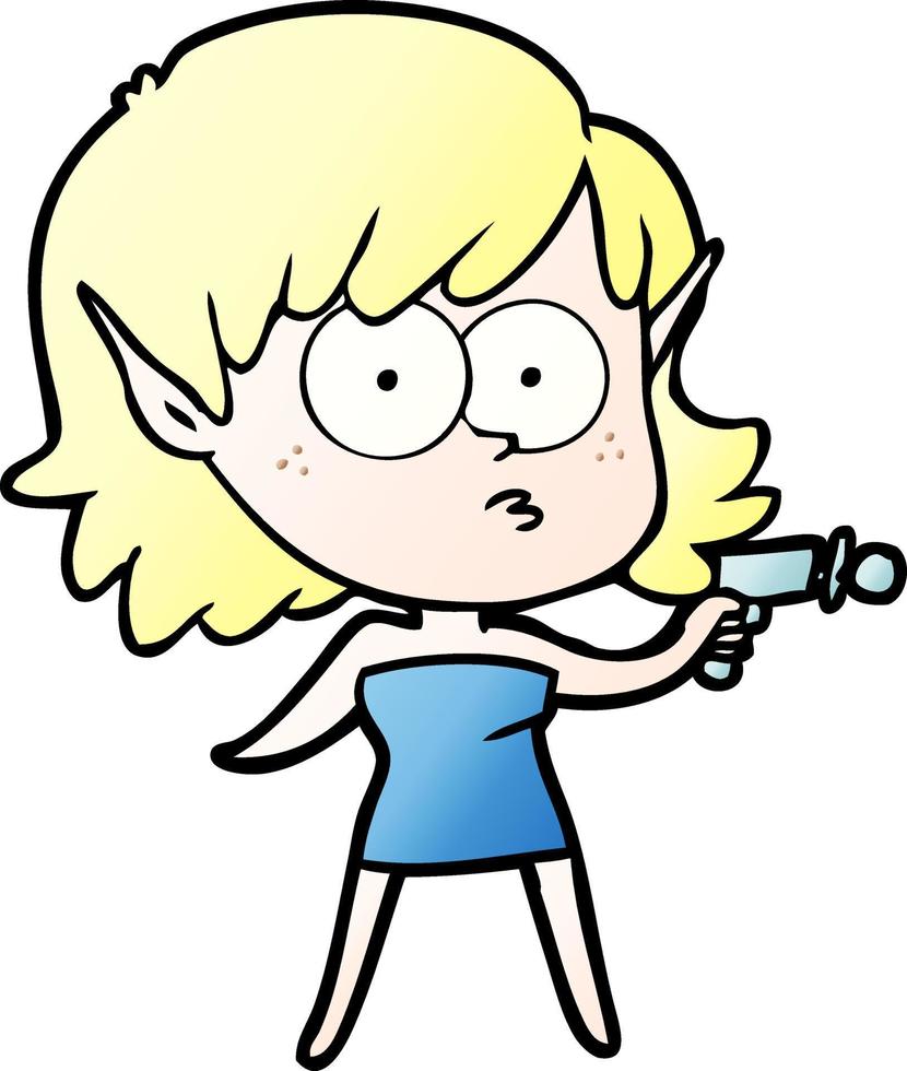 cartoon elf girl with ray gun vector