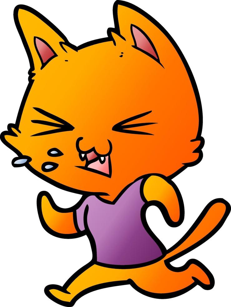 cartoon running cat hissing vector