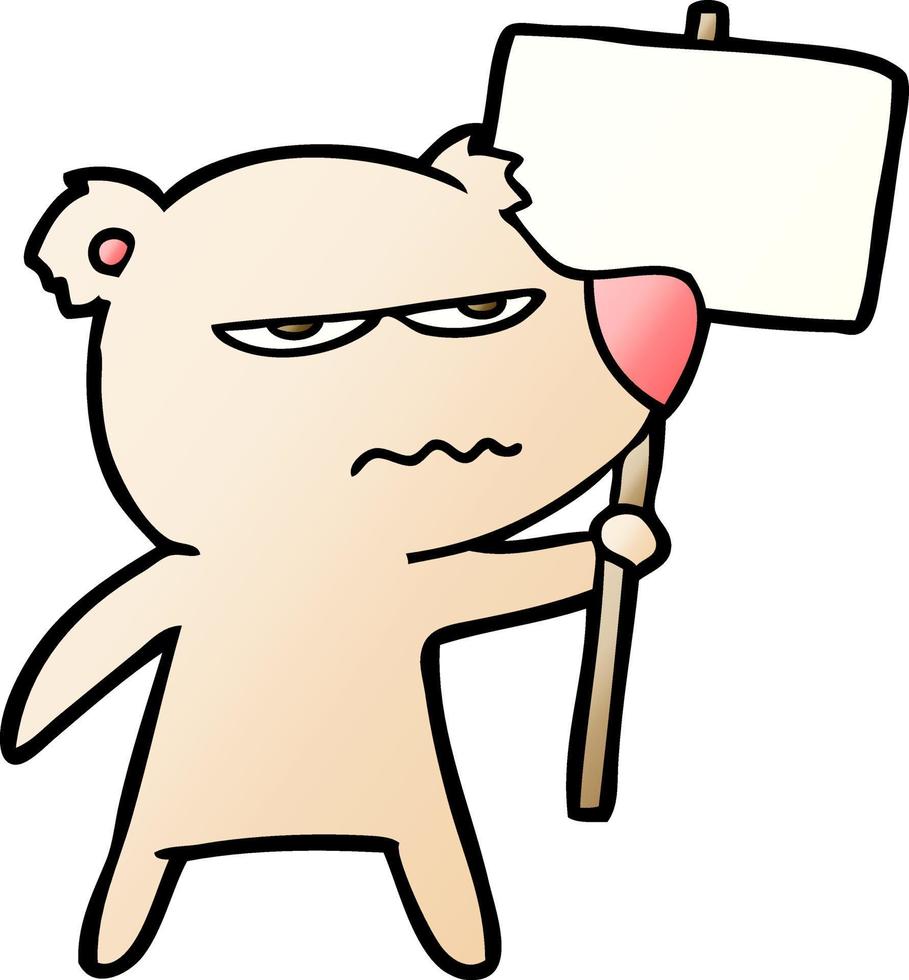 angry bear cartoon holding placard vector