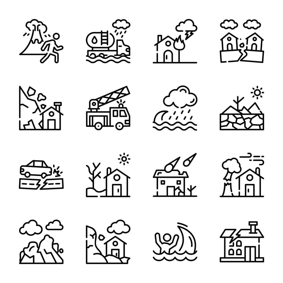Set of Environmental Disaster Line Icons vector