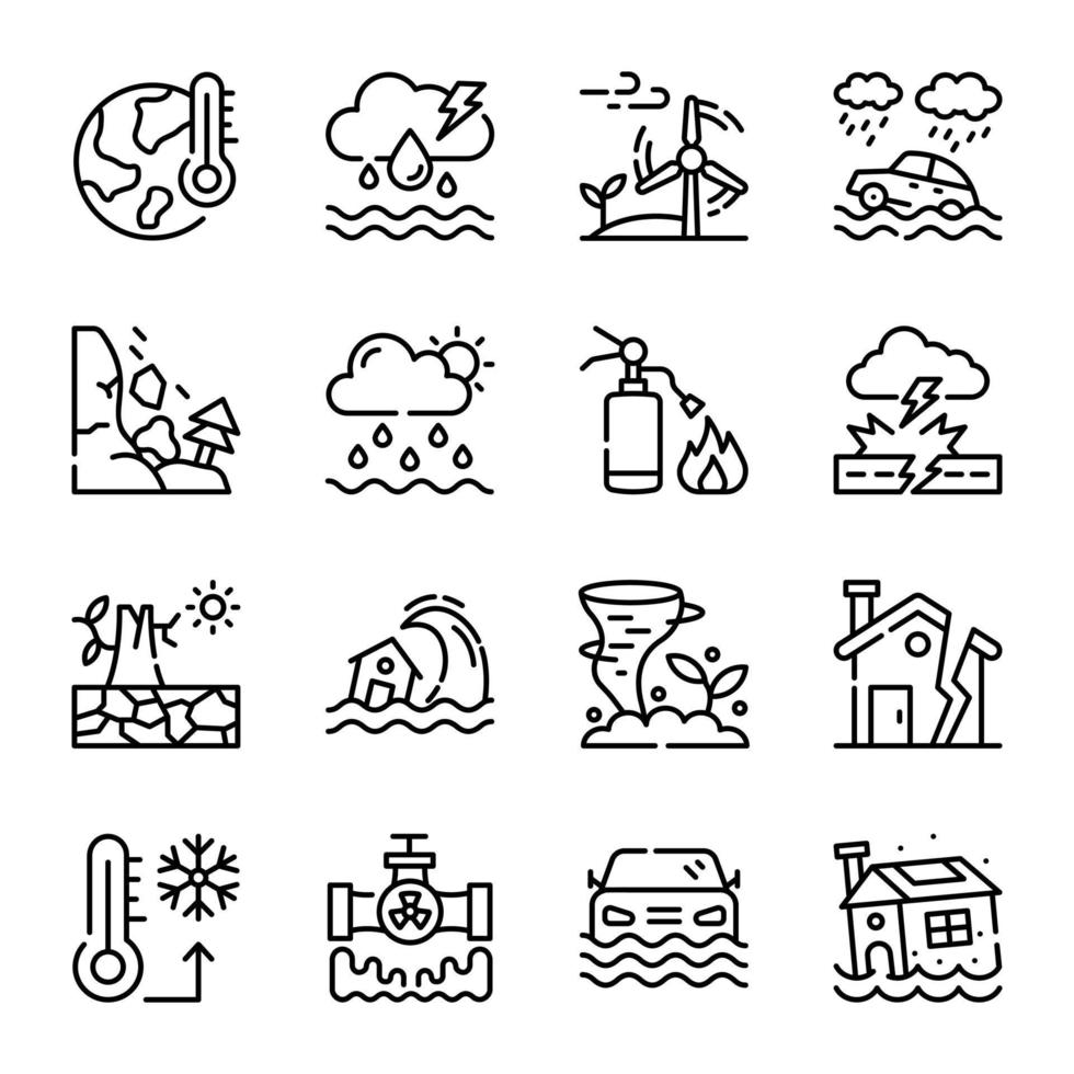 Set of Disaster Damage Line Icons vector