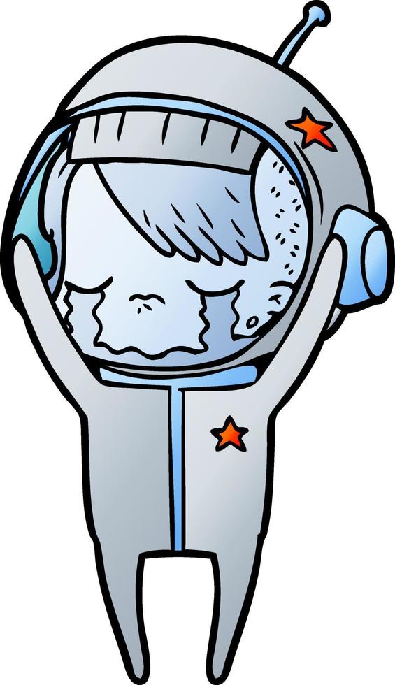cartoon crying astronaut girl vector