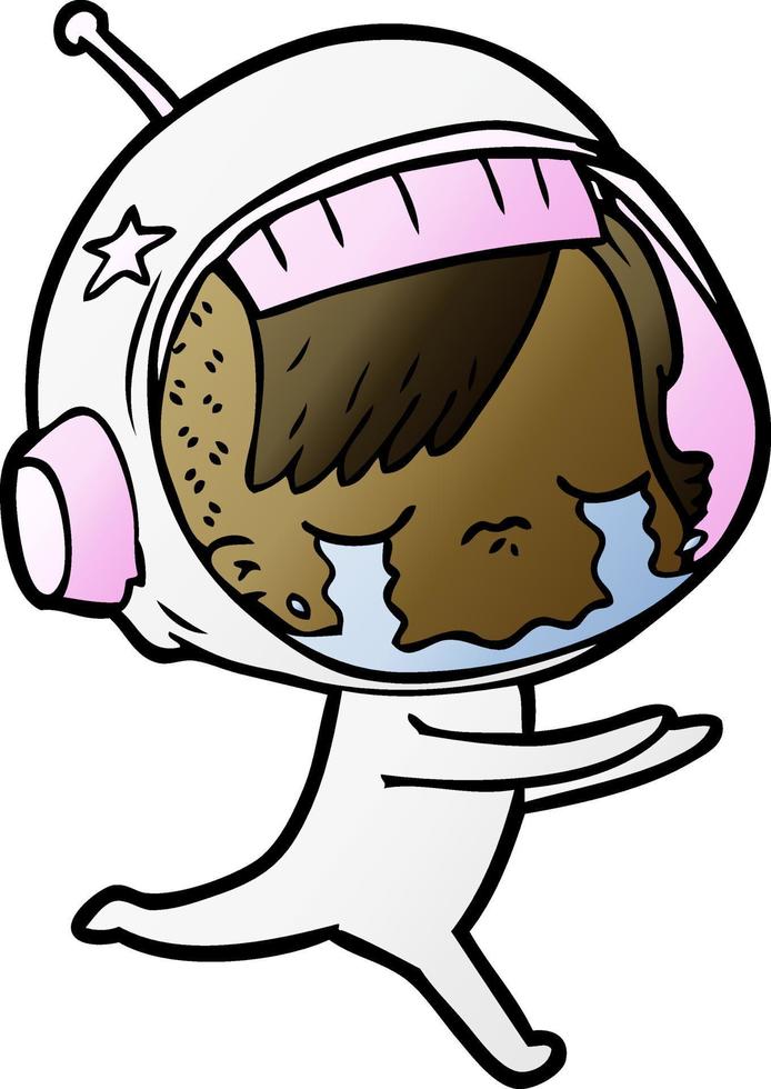 niña astronauta llorando de dibujos animados vector