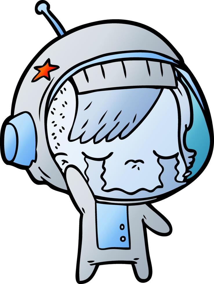 cartoon crying astronaut girl waving goodbye vector