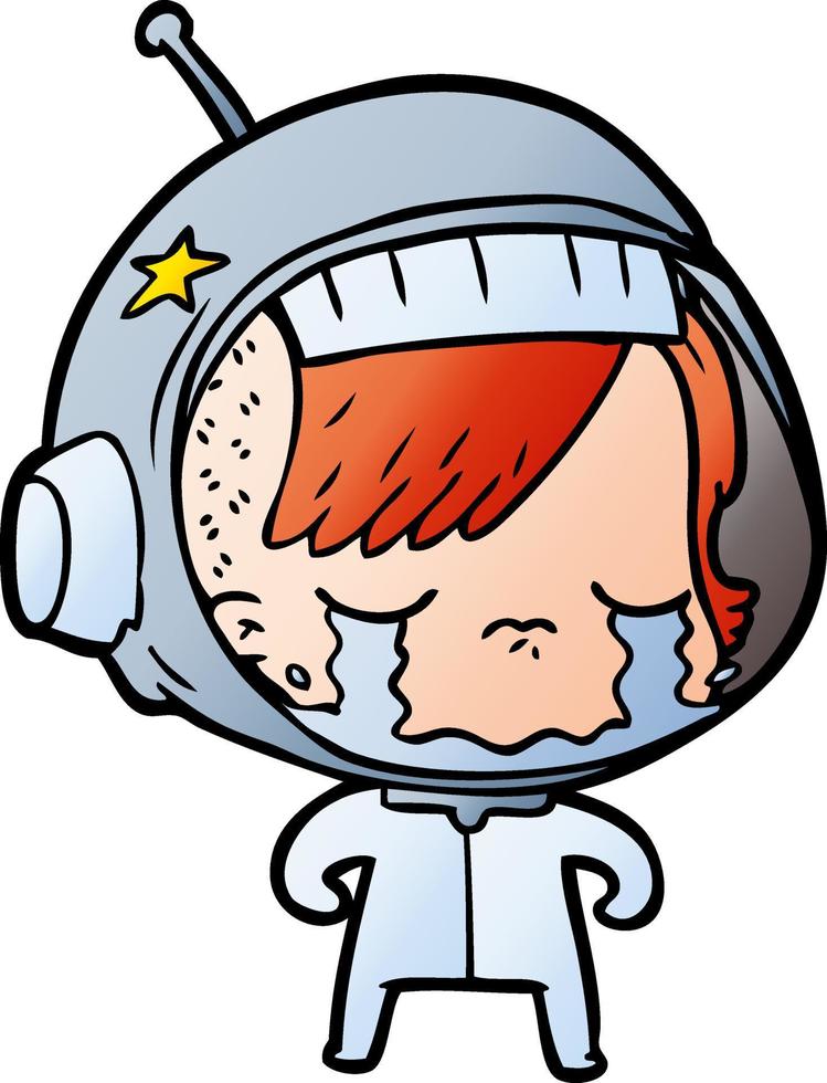 niña astronauta llorando de dibujos animados vector