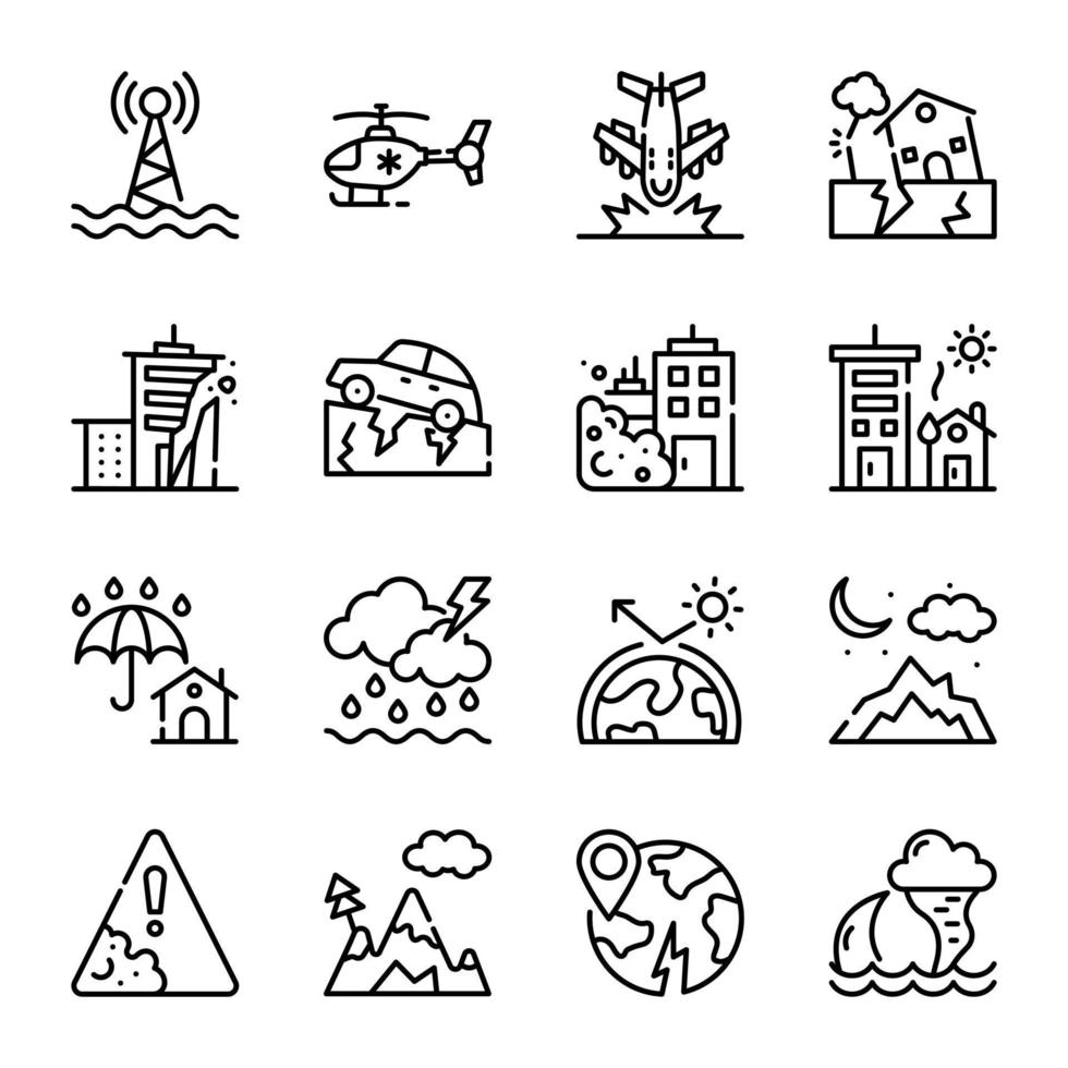 Pack of Accident and Disaster Line Icons vector