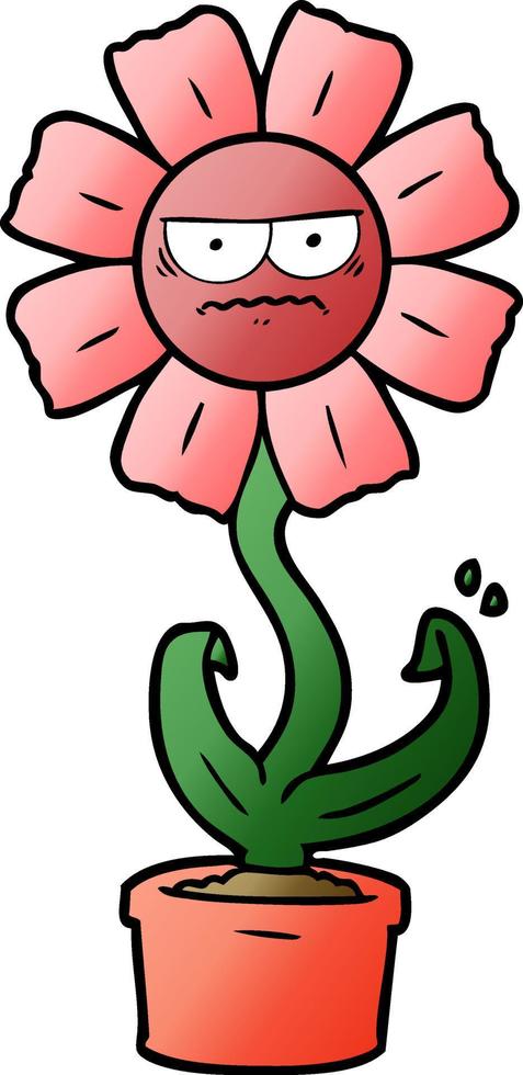 flor de dibujos animados enojado vector