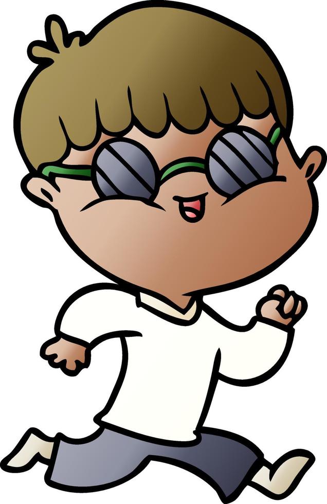 niño de dibujos animados con gafas de sol y corriendo vector