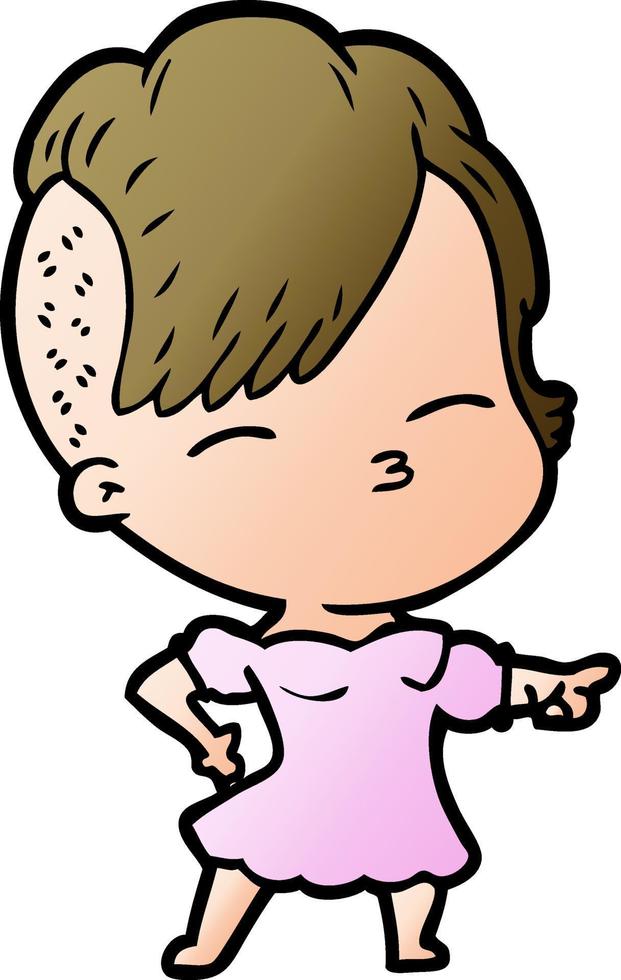 cartoon squinting girl pointing vector