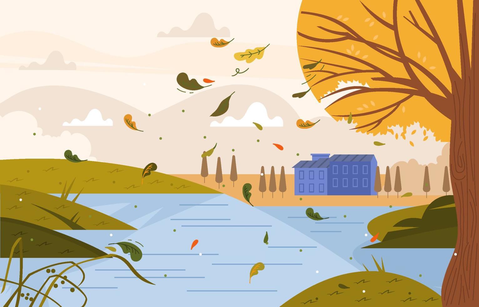Floral Fall Near River Bank in Autumn Background vector