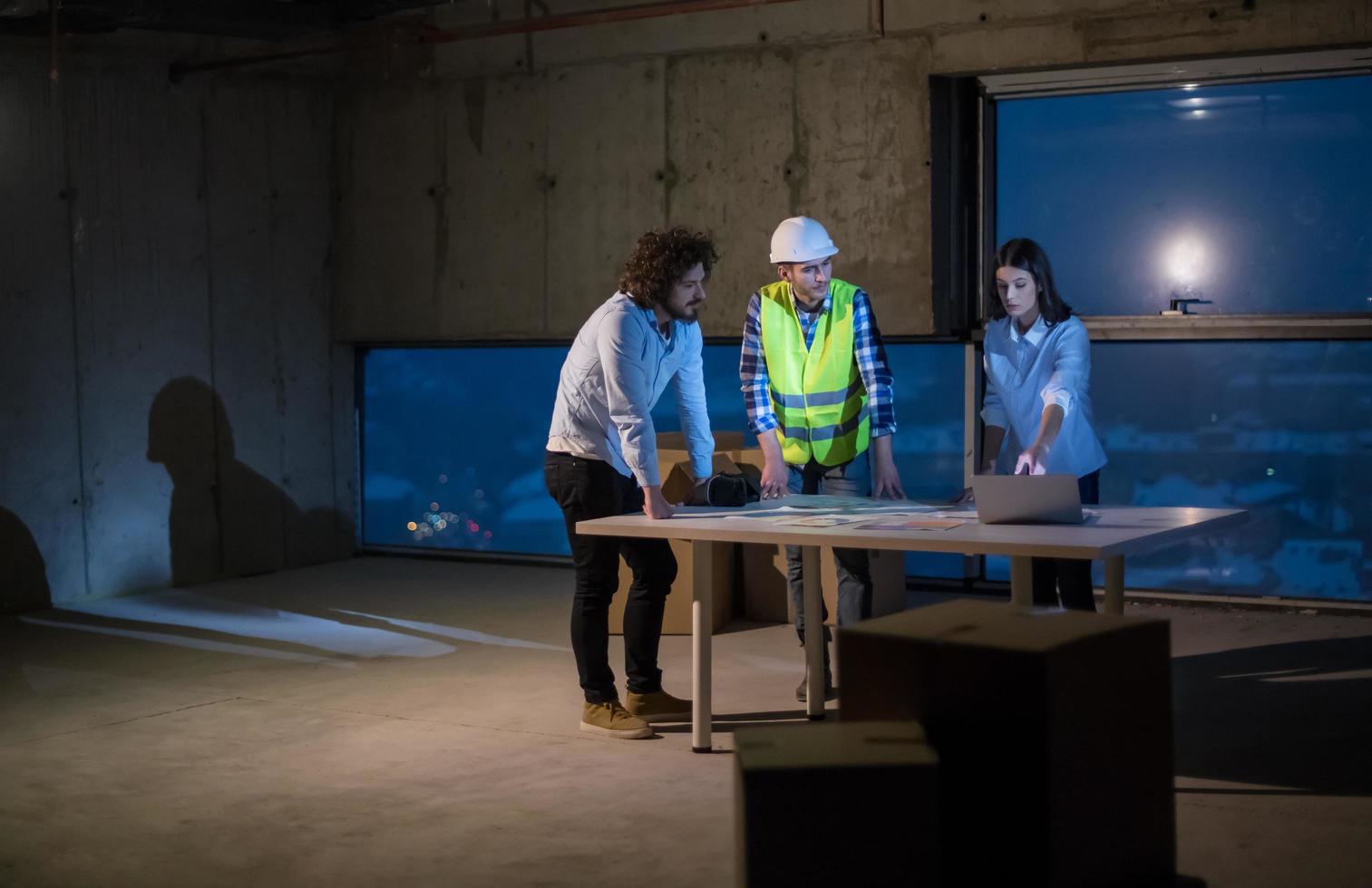 business people in group, architect and engineer on construction site photo
