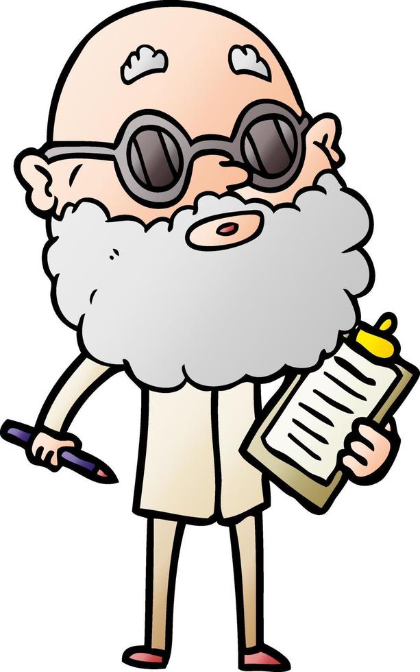 cartoon curious man with beard and sunglasses vector