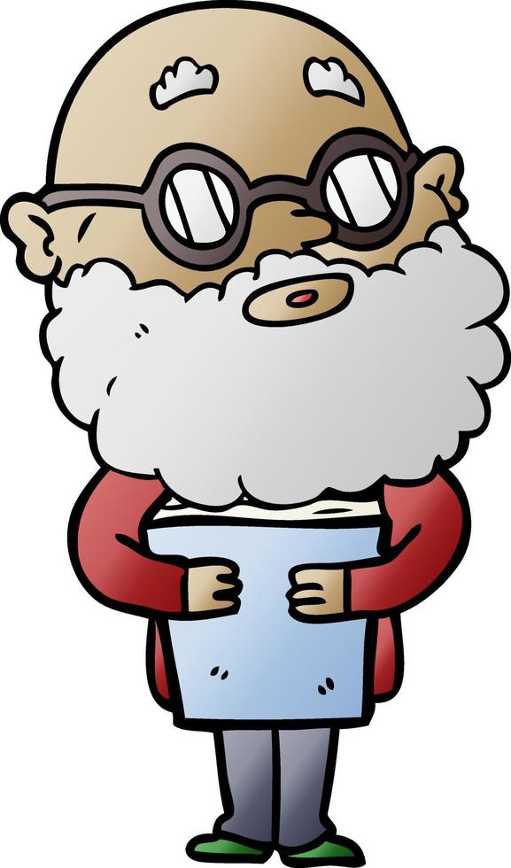 cartoon curious man with beard and glasses vector