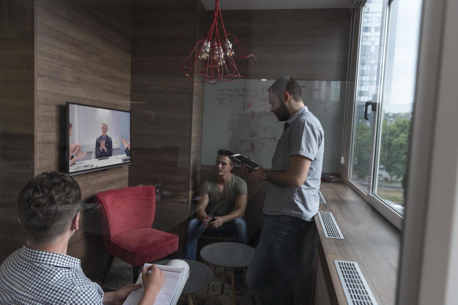 start up business people group attending videoconference call photo
