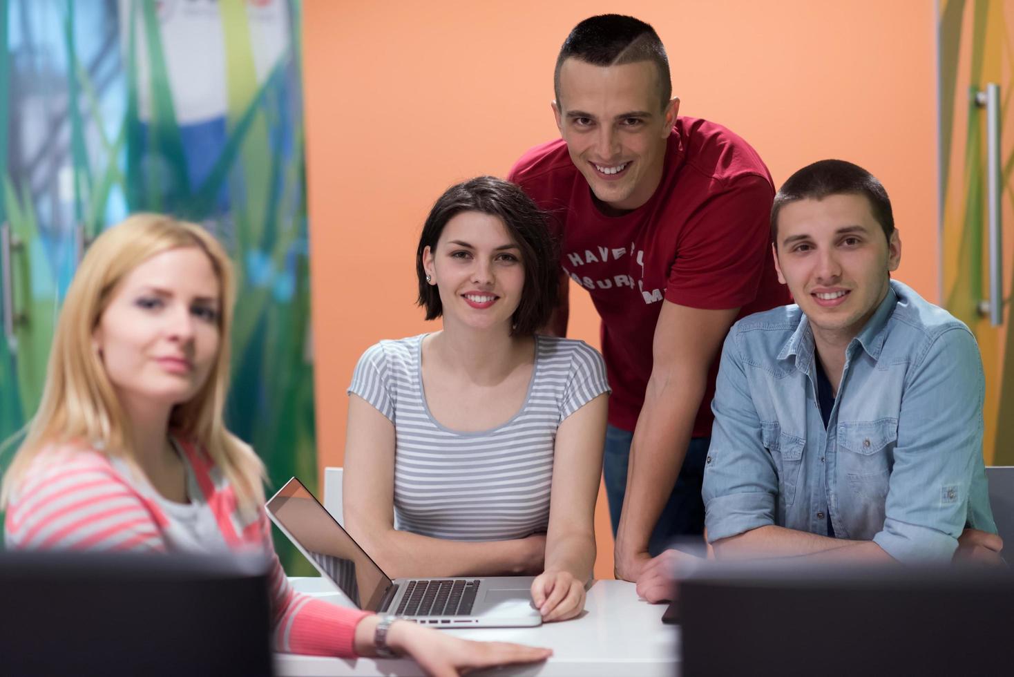 technology students group working in computer lab school  classroom photo
