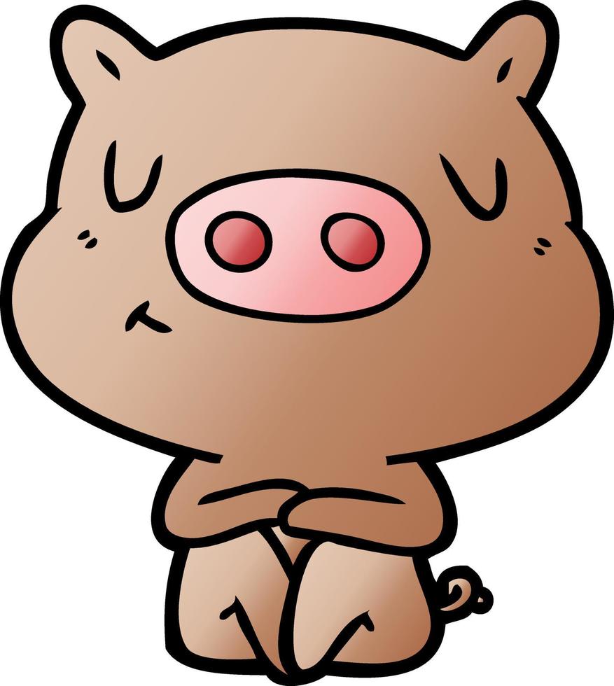 cartoon content pig meditating vector