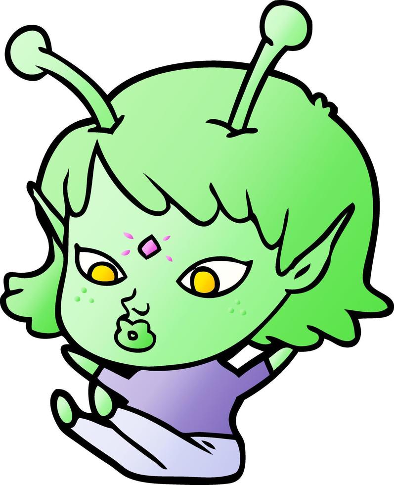 pretty cartoon alien girl sitting vector