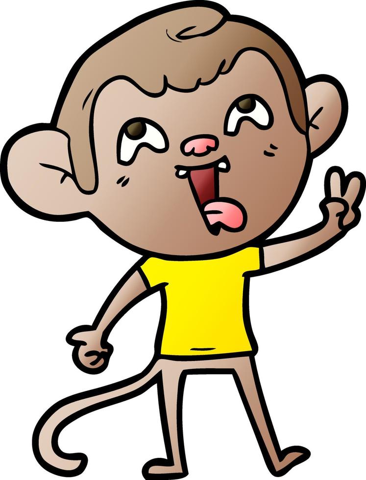 crazy cartoon monkey giving peace sign vector