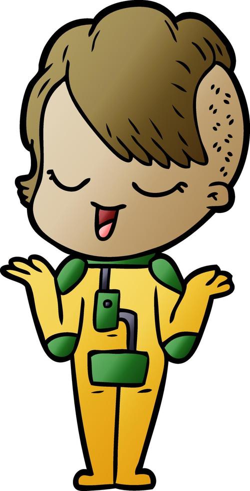 happy cartoon girl in space suit vector