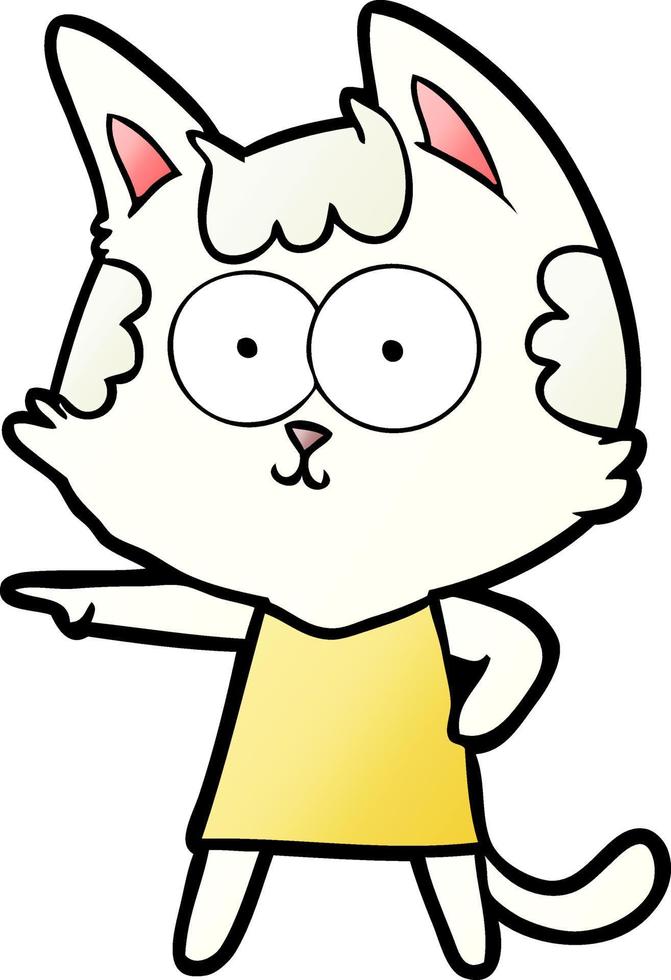 happy cartoon cat in dress pointing vector