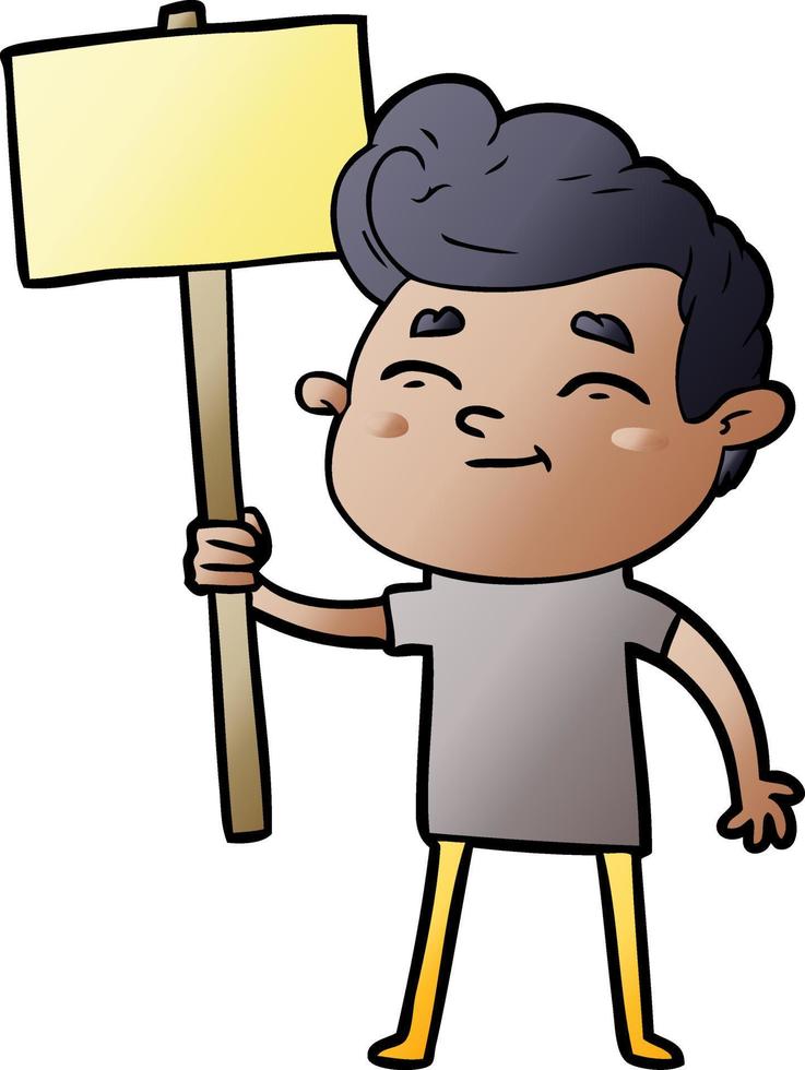 happy cartoon man with sign vector