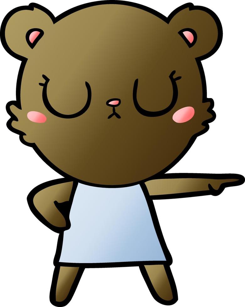 peaceful cartoon bear in dress pointing vector