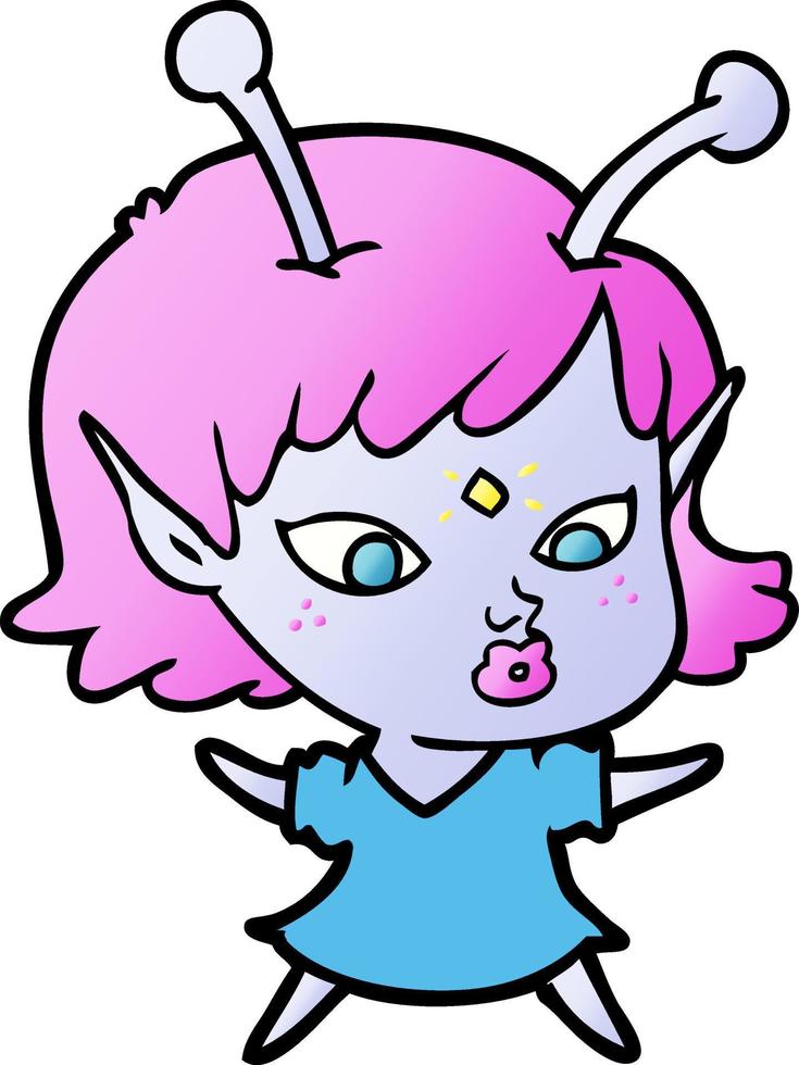 pretty cartoon alien girl vector