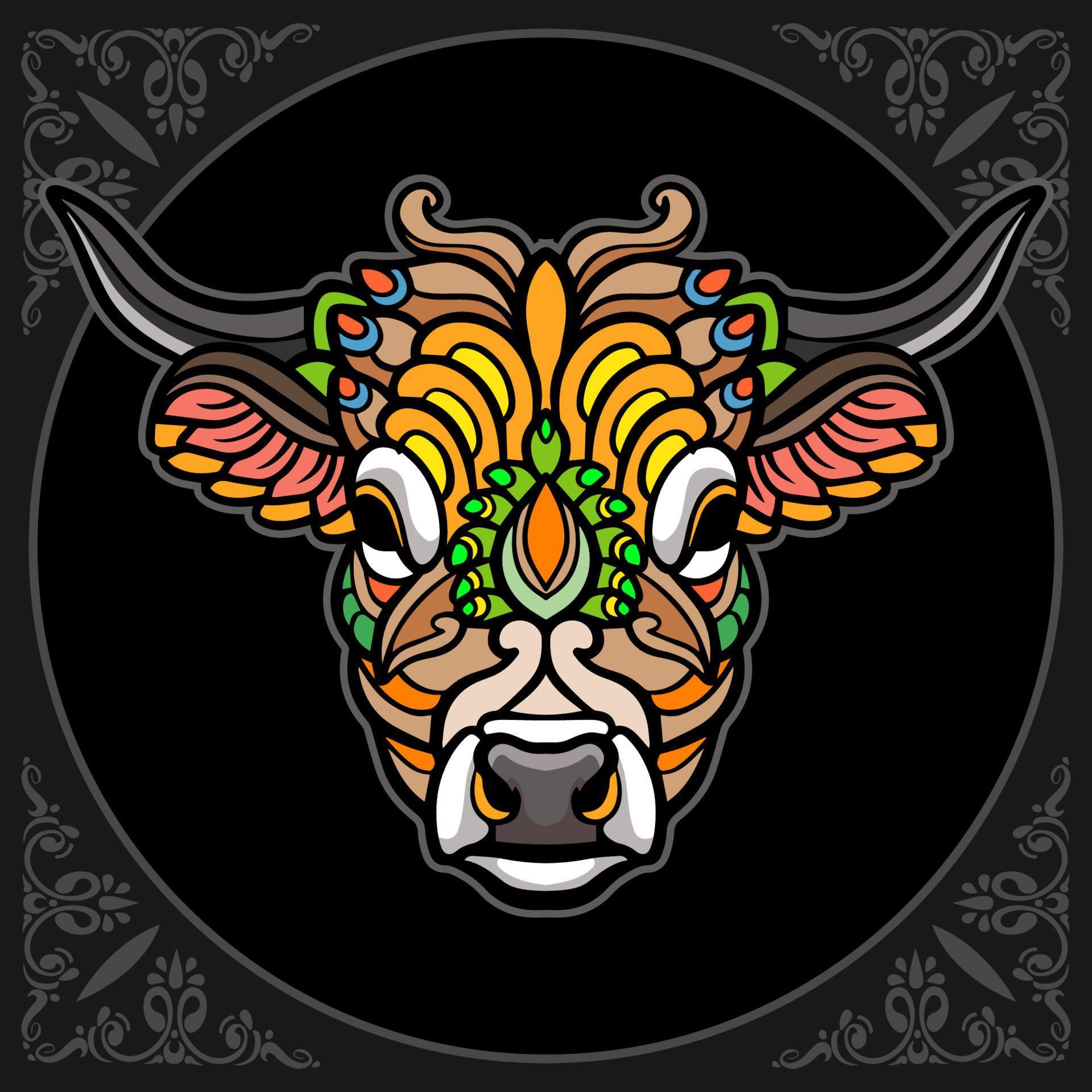 Colorful Cow mandala arts isolated on black background 12427266 Vector