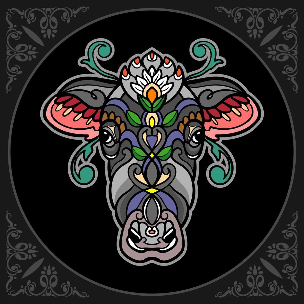 Colorful Cow mandala arts isolated on black background vector