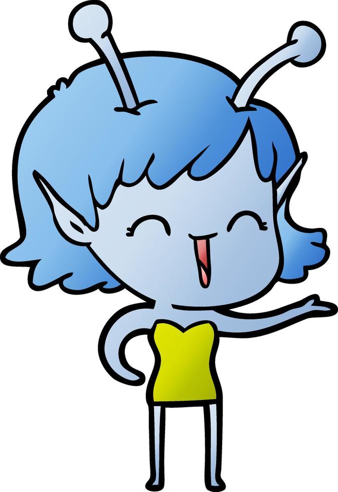 cartoon alien girl laughing vector