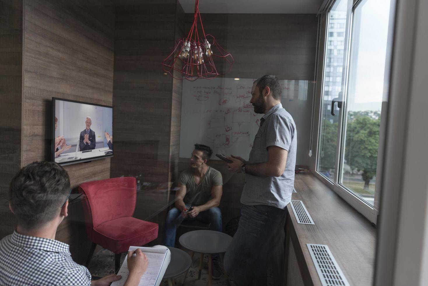 start up business people group attending videoconference call photo