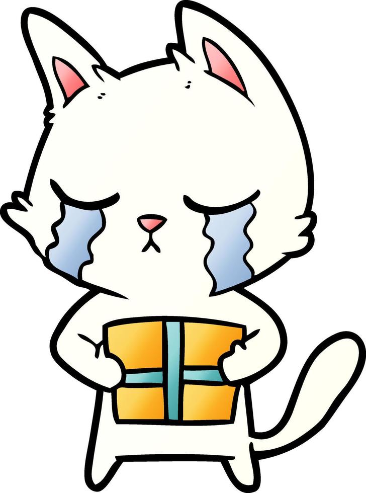 gato de dibujos animados llorando con regalo de navidad vector