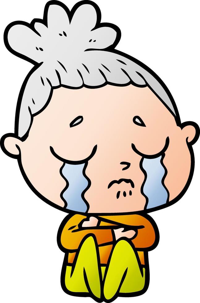 cartoon crying woman hugged up vector