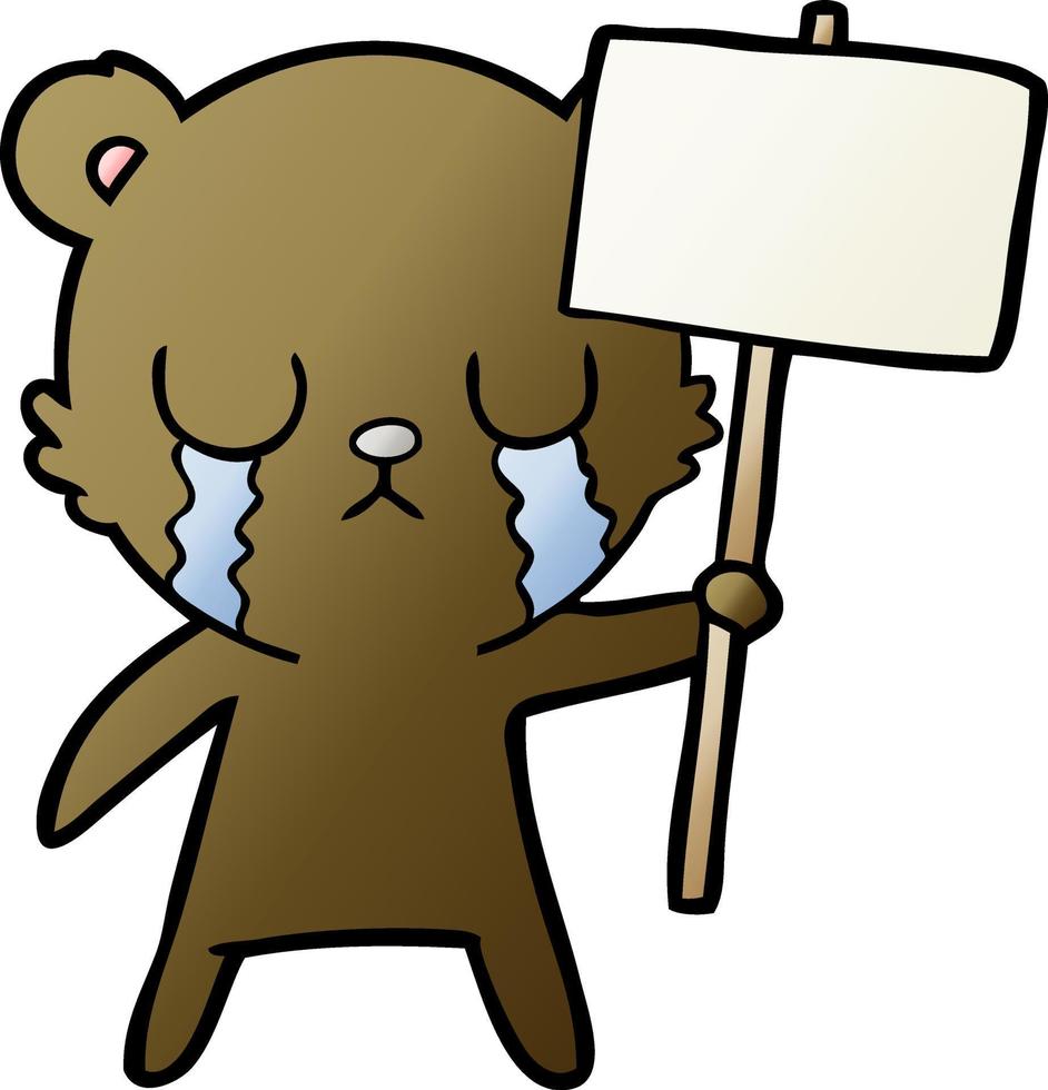 oso de dibujos animados llorando con signo vector