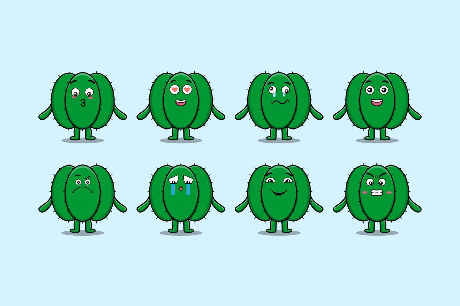 Set kawaii Cactus cartoon character expressions vector
