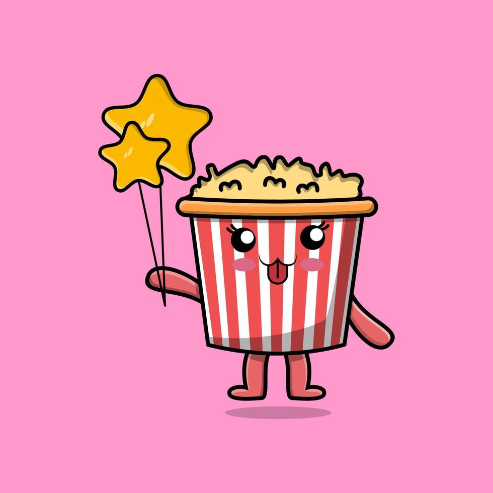 Cute cartoon Popcorn floating with star balloon vector