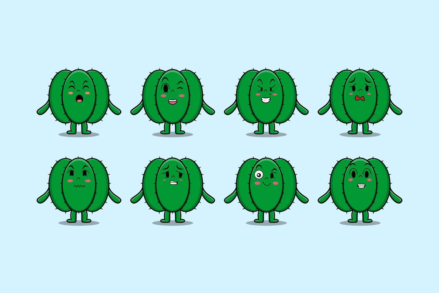 Set kawaii Cactus cartoon character expressions vector