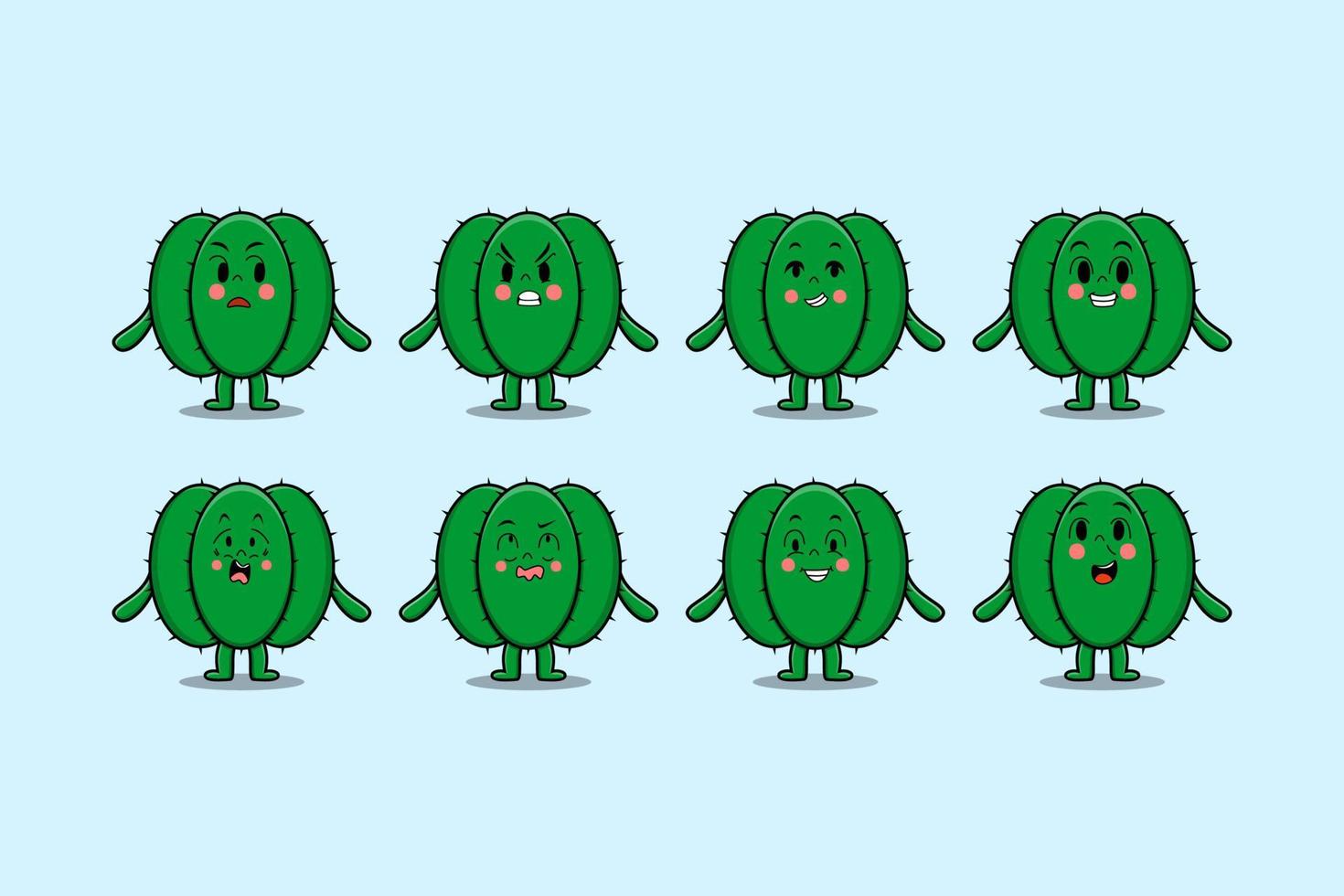 Set kawaii Cactus cartoon character expressions vector