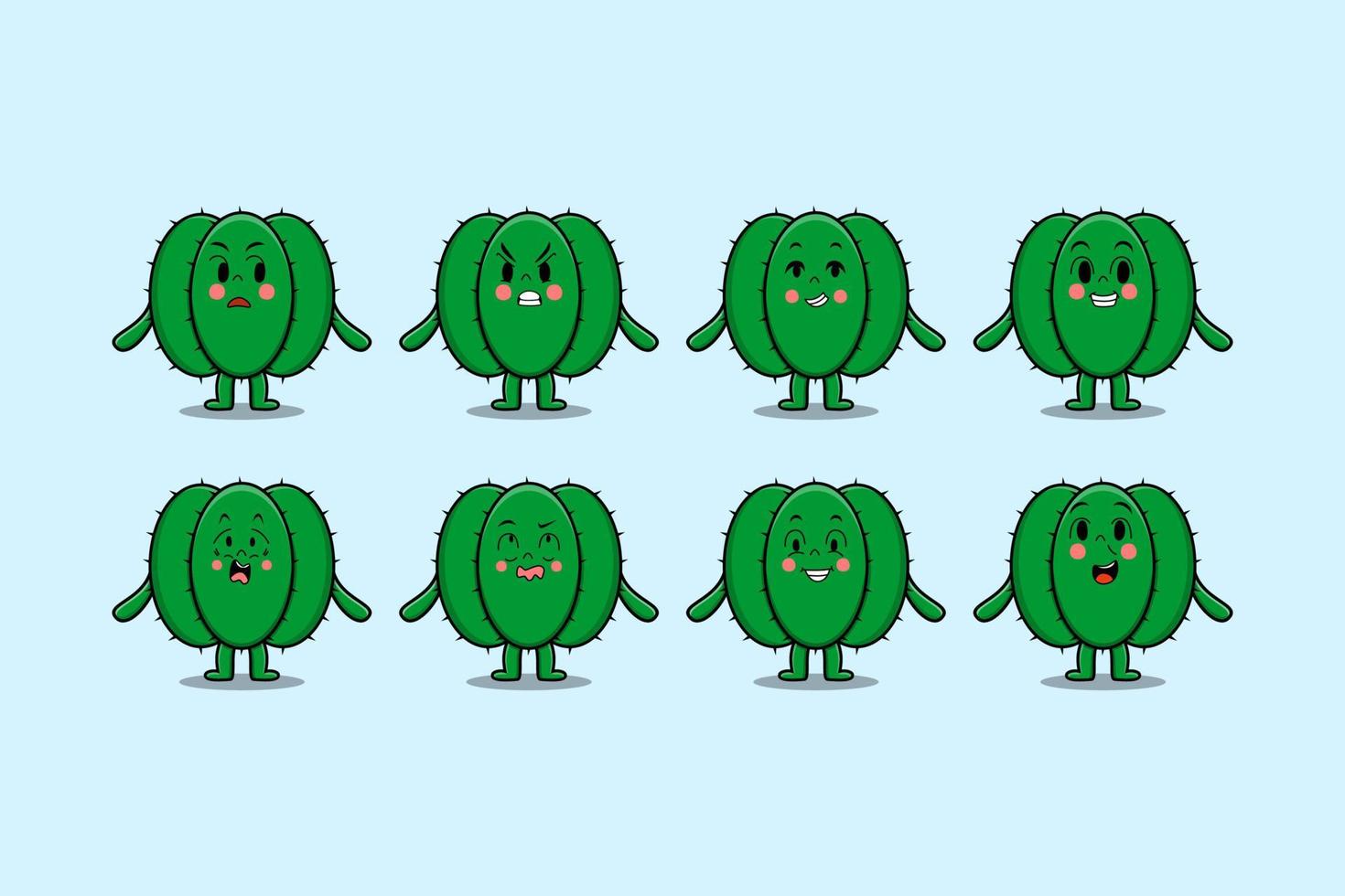 Set kawaii Cactus cartoon character expressions vector