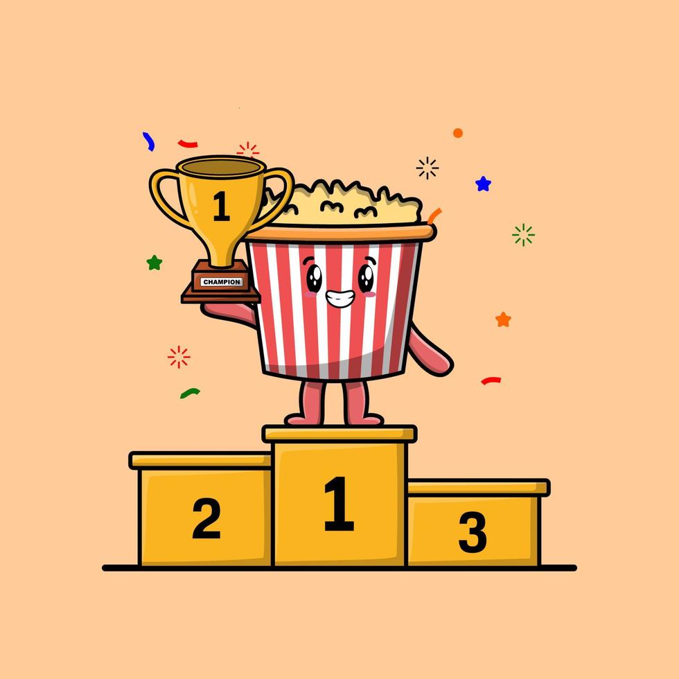 Cute cartoon Popcorn character as the first winner vector