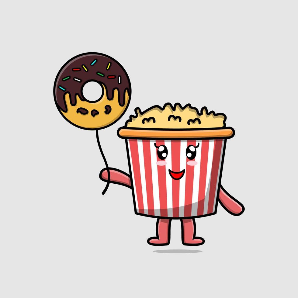 Cute cartoon Popcorn floating with donuts balloon vector