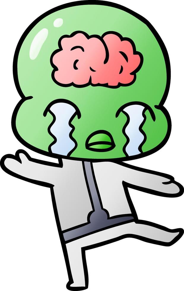 cartoon big brain alien crying vector