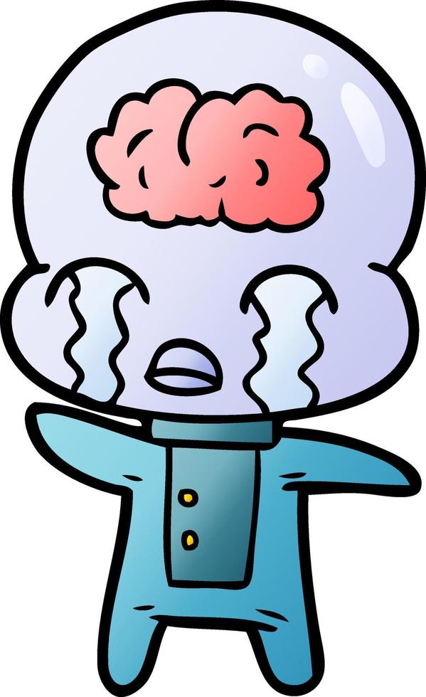 cartoon big brain alien crying vector