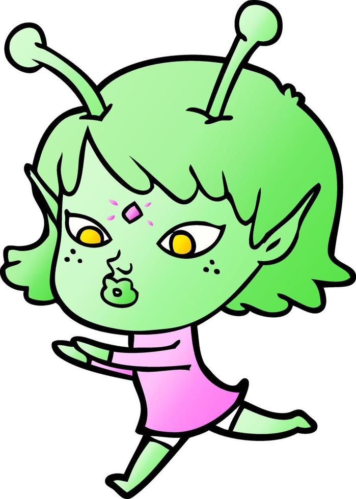 pretty cartoon alien girl vector