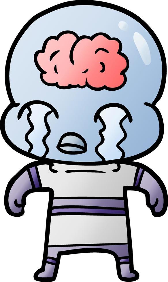 cartoon big brain alien crying vector