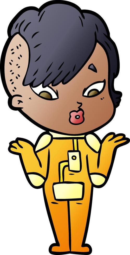 cartoon surprised girl in science fiction clothes vector